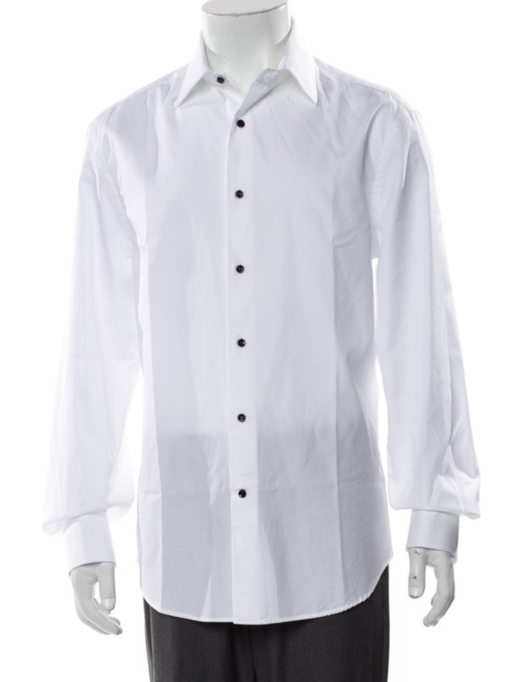 Brunello Cucinelli White Button-Front Dress Shirt with Black Buttons